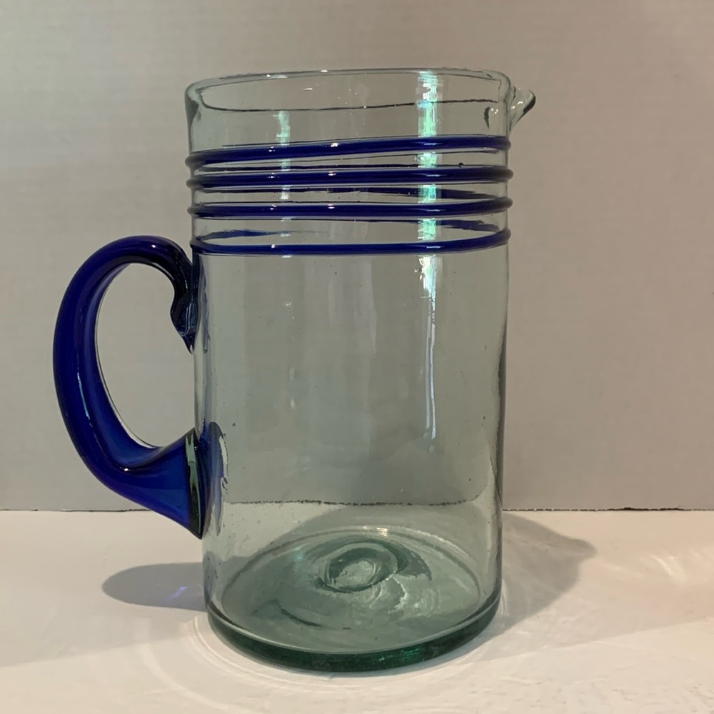 Vintage, Mexican hand blown heavy,  cobalt swirl  pitcher. Gorgeous